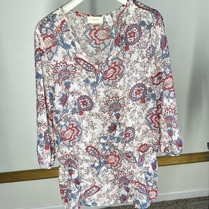 Cinched waist elbow length sleeve floral blouse